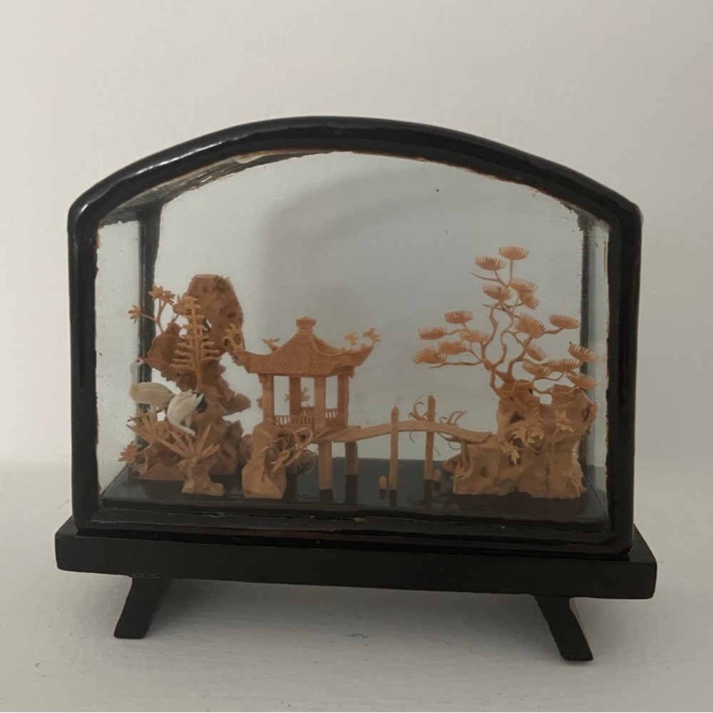 Vintage Chinese Hand Carved Miniature Cork Diorama.